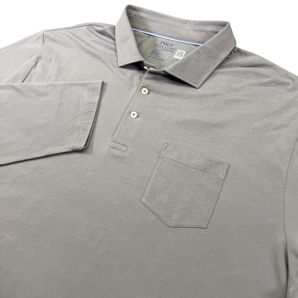Polo Ralph Lauren Performance Long Sleeve Polo Shirt Grey XXL Classic Fit Pocket